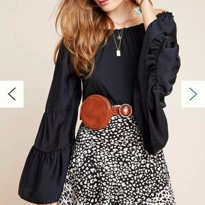 Anthropologie Gloria Off The Shoulder Top Tiered Bell Sleeves Size Medium Black